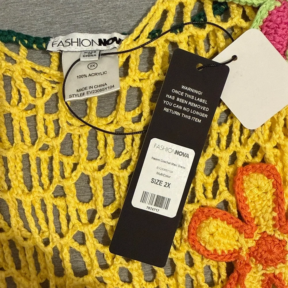 NWT Fashion Nova Naomi Multicolor Crochet Maxi Dress 2X - Picture 6 of 6
